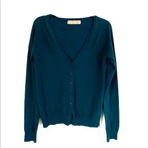 ZARA Blue Teal Button Up Long Sleeve Cardigan